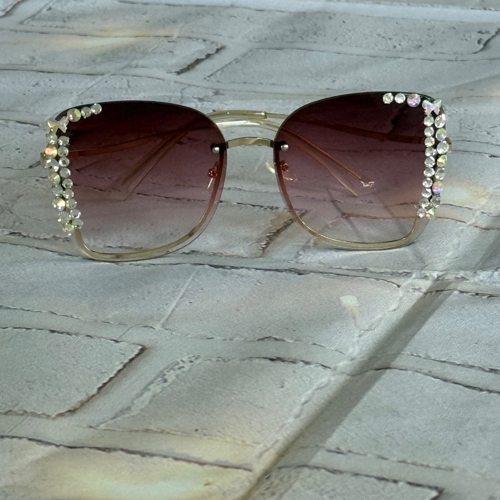 Rhinestone Embellished Square Sunglasses- Glam Oversized Shades NWOT